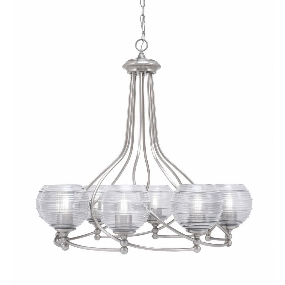 Toltec Lighting 908-BN-5110 Capri - 8 Light Uplight Chandelier-30.5 Inches Tall and 32.5 Inches Wide, Finish Color: Brushed Nickel, Glass Color: Clear Ribbed