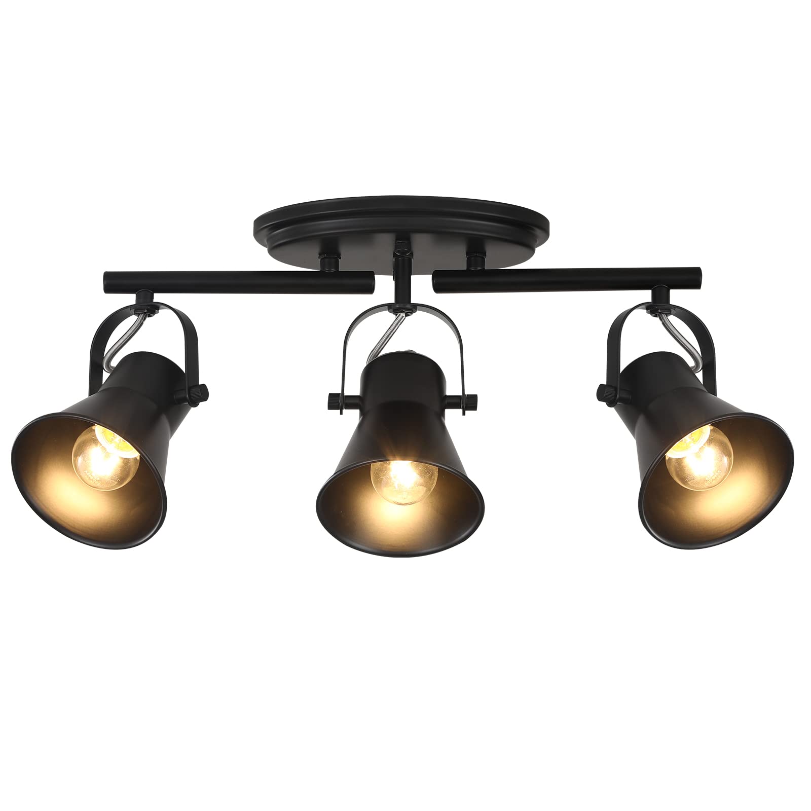 Keesfu 3-Light Track Lighting Kit,Black Semi Flush Mount Ceiling Light With 3 Rotatable Light Heads,Industrial Accent Lighting For Livingroom,Bathroom,Hallway,Art Wall,Bathroom,Kitchen.(3-Light)