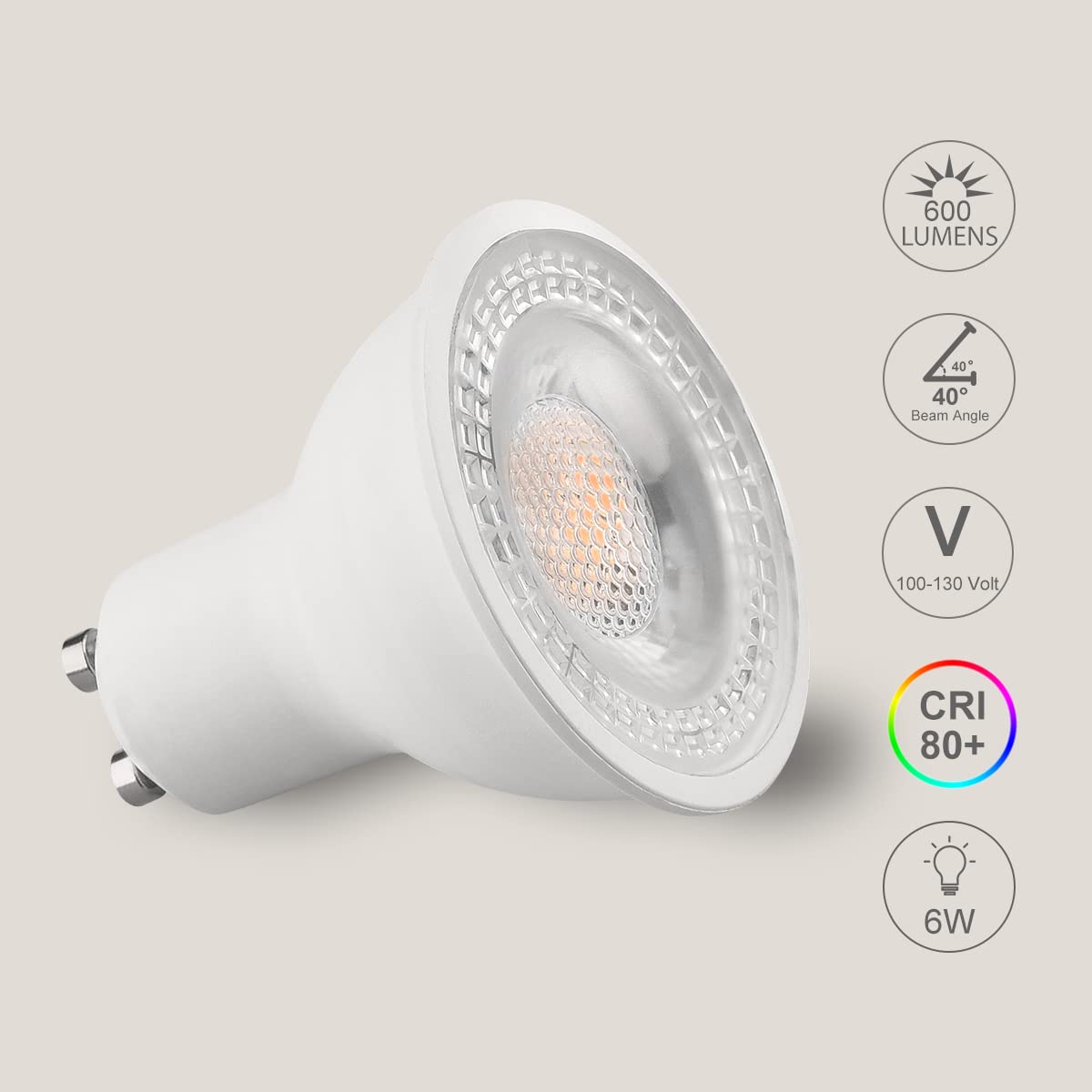Ftl Gu10 Led Bulbs Dimmable 3000K Warm White 6W 600Lm, 60W Halogen Replacement, 40 Degree Spot Track Light Bulbs, Recessed Ceili