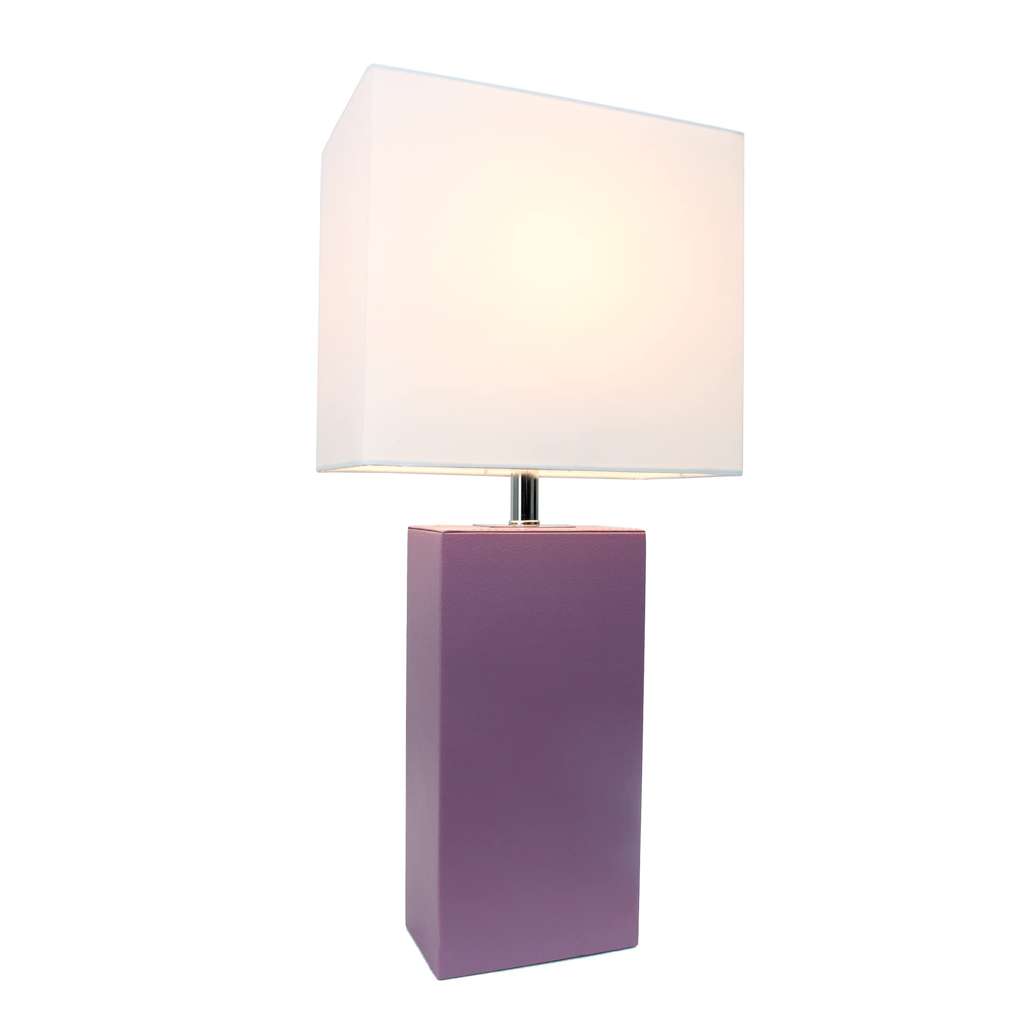 Elegant Designs Lt1025-Prp Modern Leather Table Lamp With White Fabric Shade, Purple (Pack Of 1)