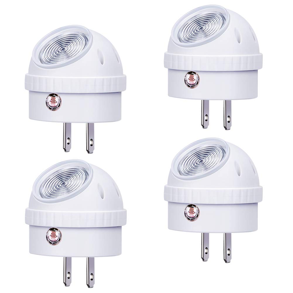 Emotionlite Plug-in Night Lights, 360° Rotation, Dusk to Dawn Sensor, Pack of 4, Neutral White, Model ELN-187, Plastic