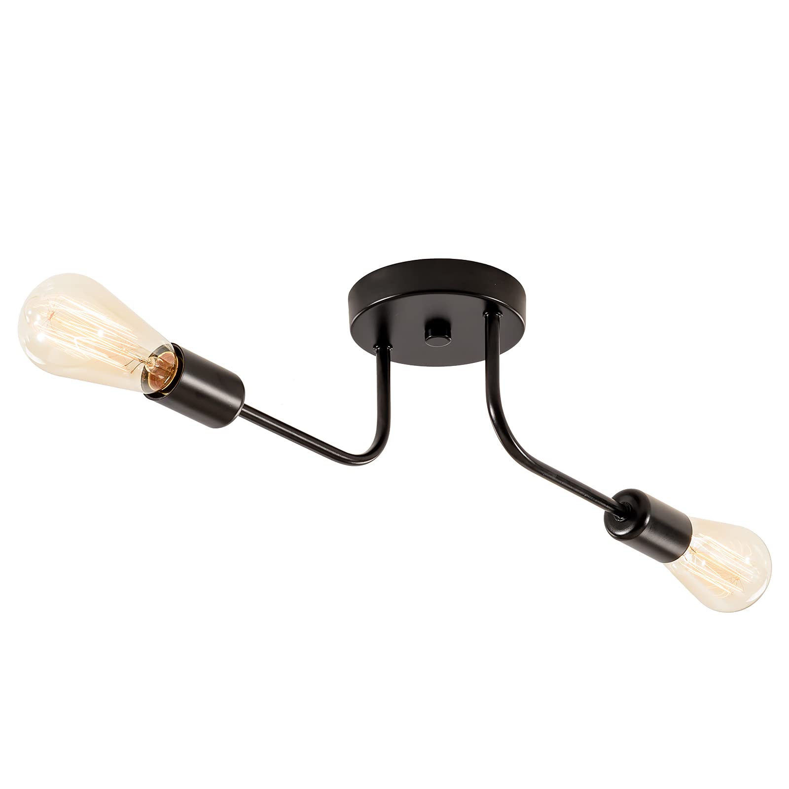 Industrial Semi Flush Mount Ceiling 2 Light with Adjustable Metal Branched Vintage Ceiling Light E26 Holder Black Painted for Ki