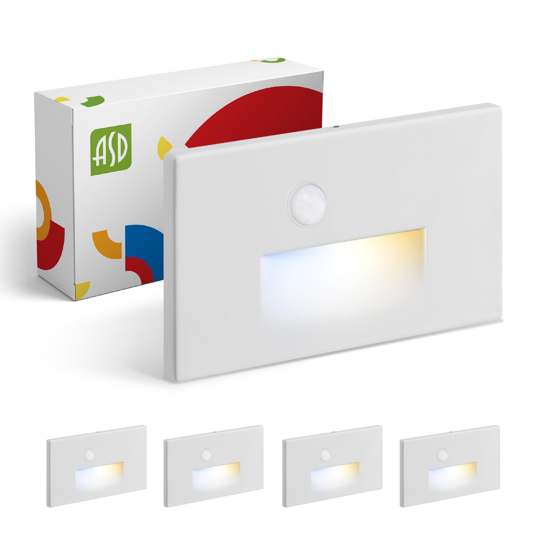 ASD LED Recessed Step Light Fixture | 3W 120LM | 3000K-5000K | Motion Sensor | White | 4 Pack | Model A-LSTL-H