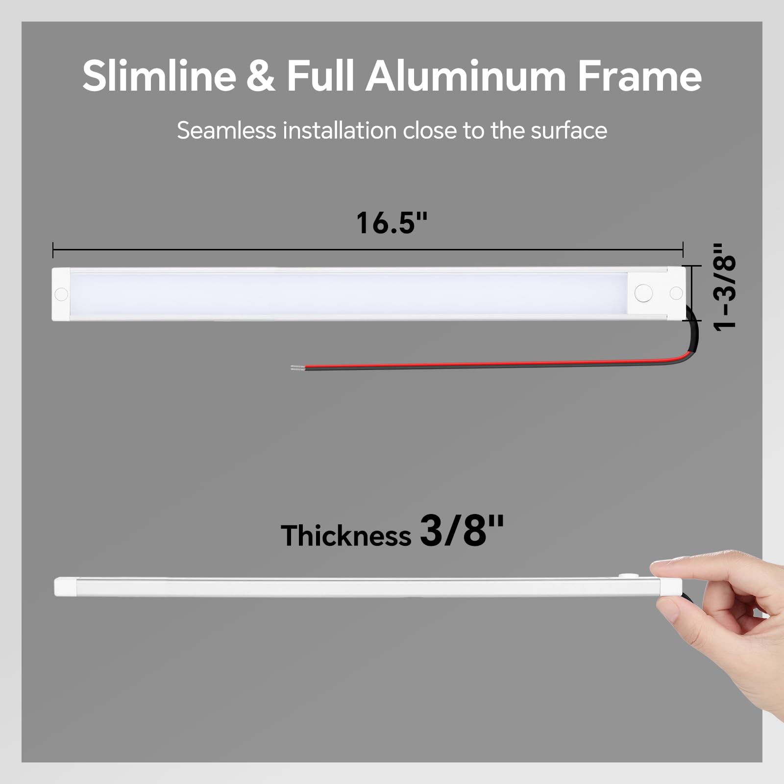 acegoo 12V LED Light Bar - Warm White Under Cabinet Strip Light, 16.5" Aluminum with Dimmer & Red Night Light, Model 12V-UCLB-D-16-