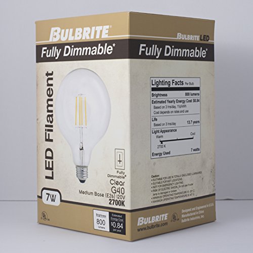 Bulbrite Led G40 Dimmable Medium Screw Base (E26) Light Bulb, 75 Watt Equivalent, 2700K, Clear