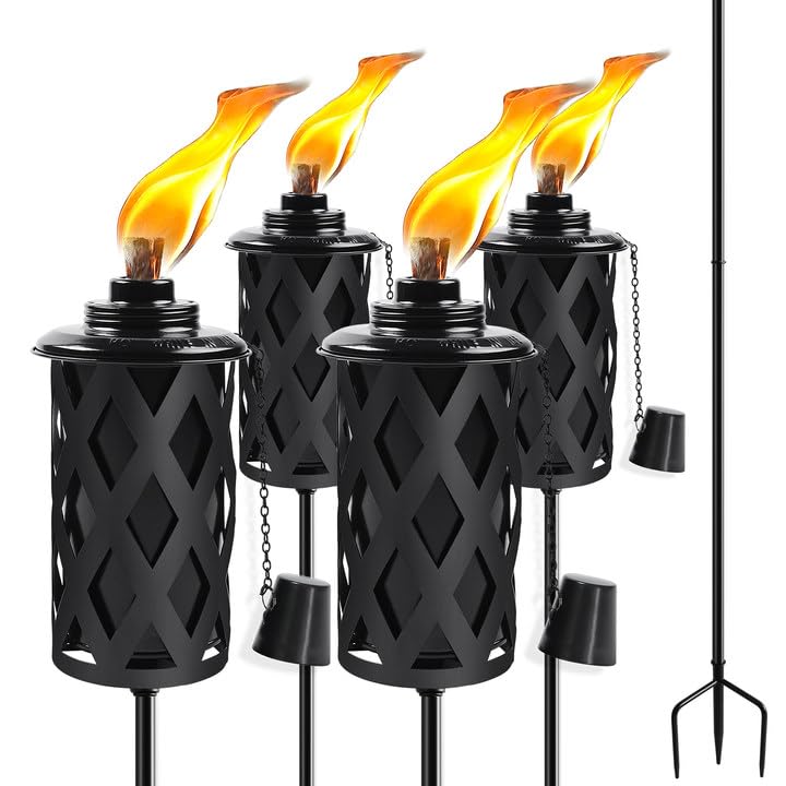 FALBAWR Citronella Torches Set of 4, 16 Oz, 59 Inch Metal, Black, Model FA-DC-WG-4, Outdoor Garden Décor