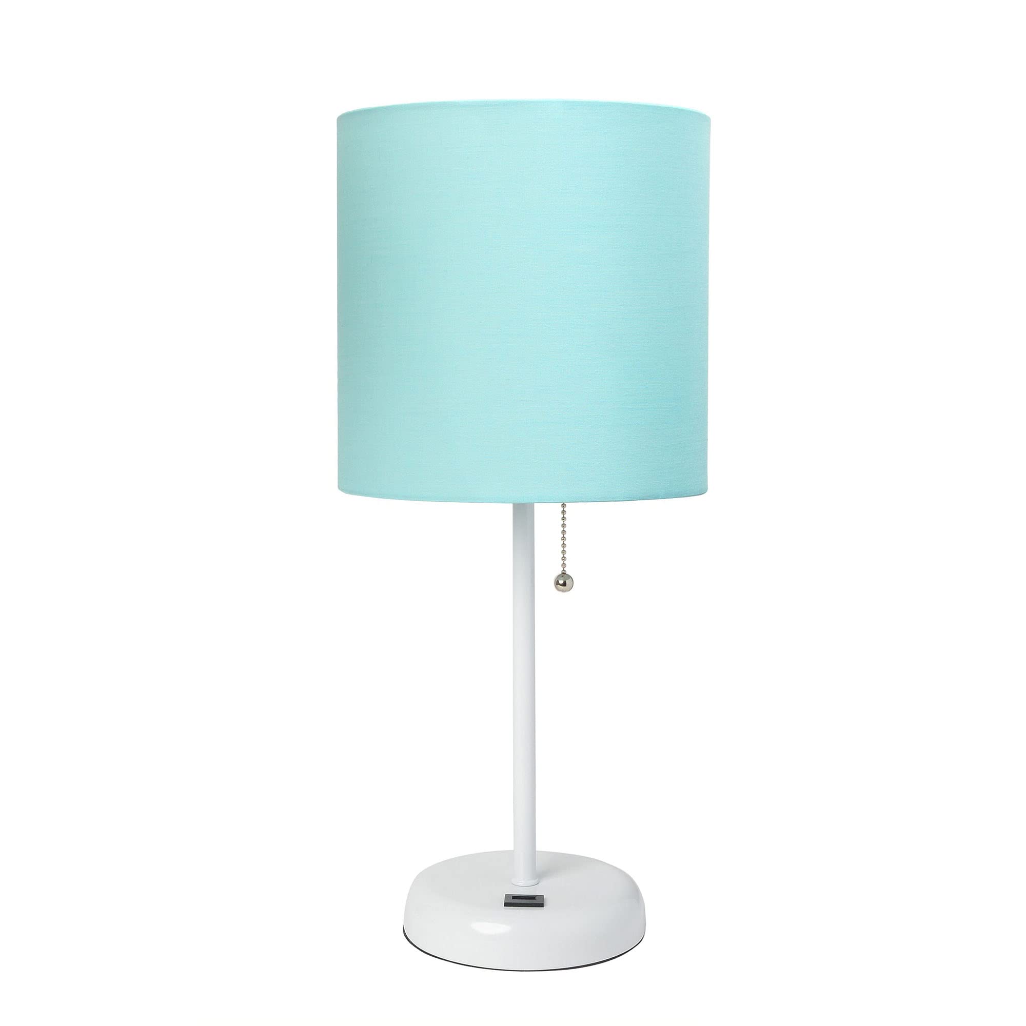 Creekwood Home Usb Table Lamp - 19.5&quot; White Metal With Aqua Drum Shade, Modern Bedside Light