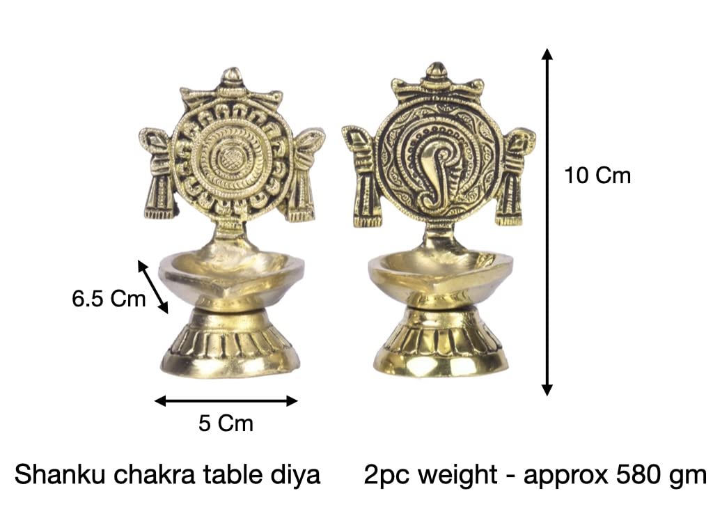 Bhimonee Decor Pure Brass shanku Chakra Table Diya|Deep|Deepak for Pooja|Puja|Mandir| Diwali Festival Decoration||Pair||