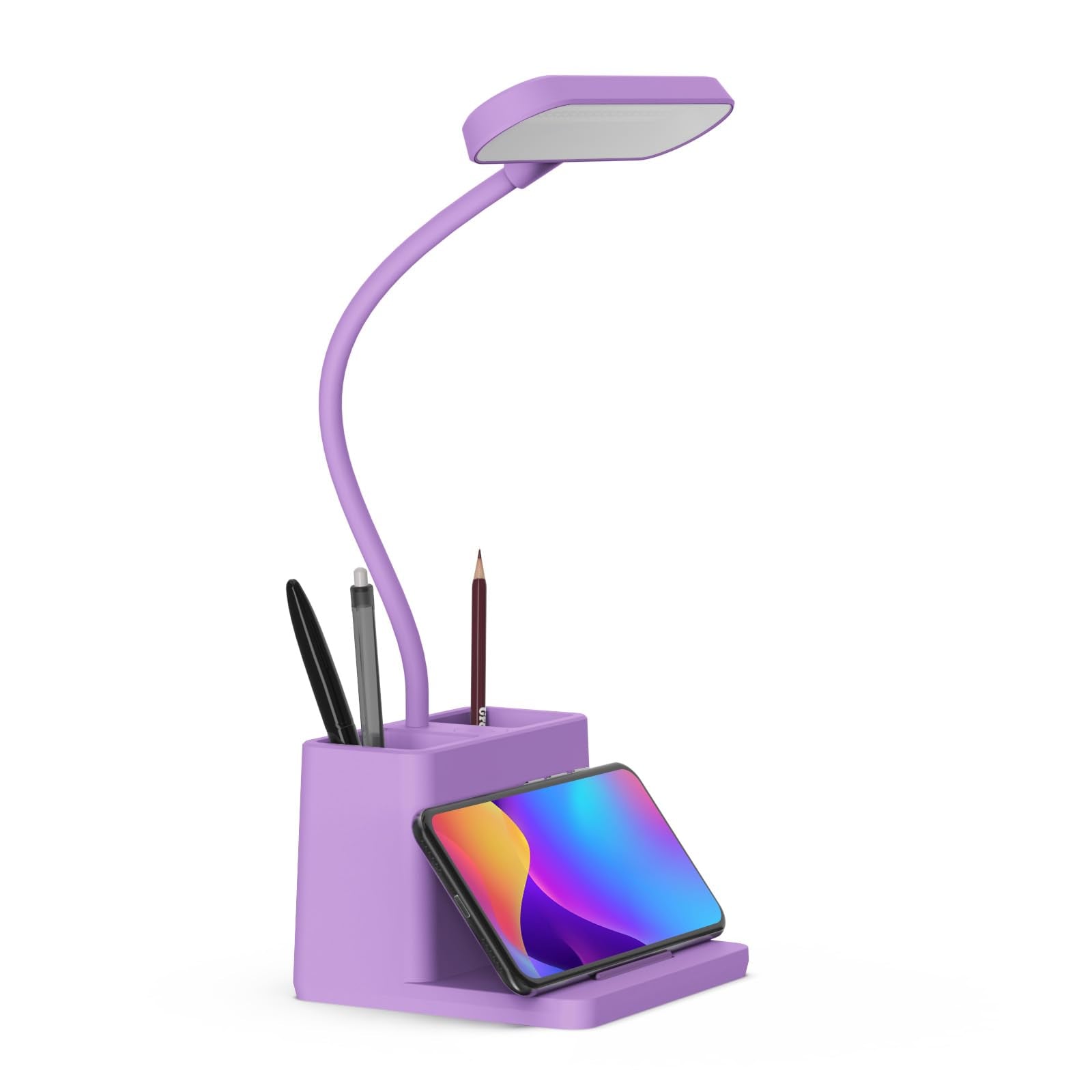 AXX Cute Purple Desk Lamp, Rechargeable Study Table Light for Home Office, Small, Battery Operated, LED, Flexible Gooseneck, Min