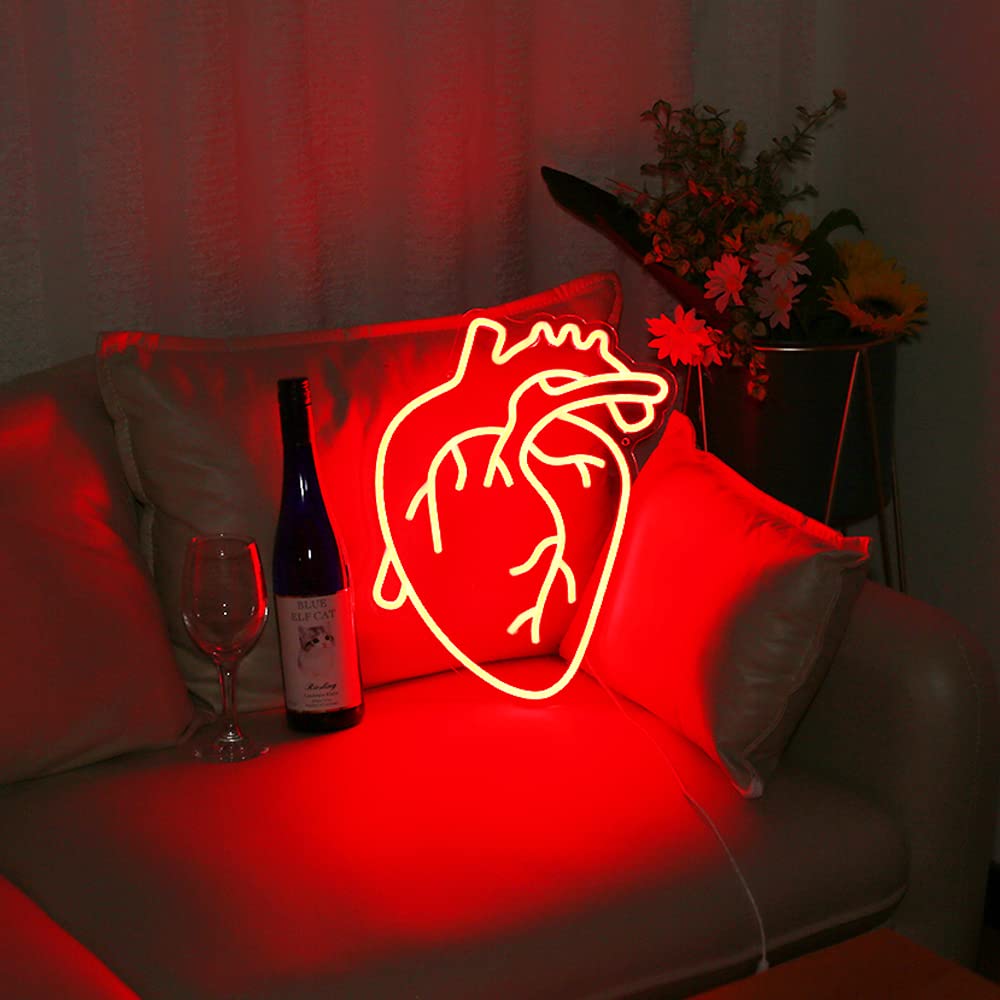 Human Heart Neon Sign Usb Powered Neon Light Sign For Wall Decor, Neon Sign For Bedroom Dimmable Neon Led Sign, Neon Wall Light For Party Decoration Neon Heart Sign
