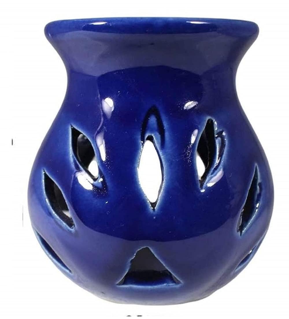Mkd2 Rise Ceramic Clay Candle Operated Oil Burner Aroma Diffuser Lamp - Set of 4 (Blue Yellow Green & Black) Multicolor for Home