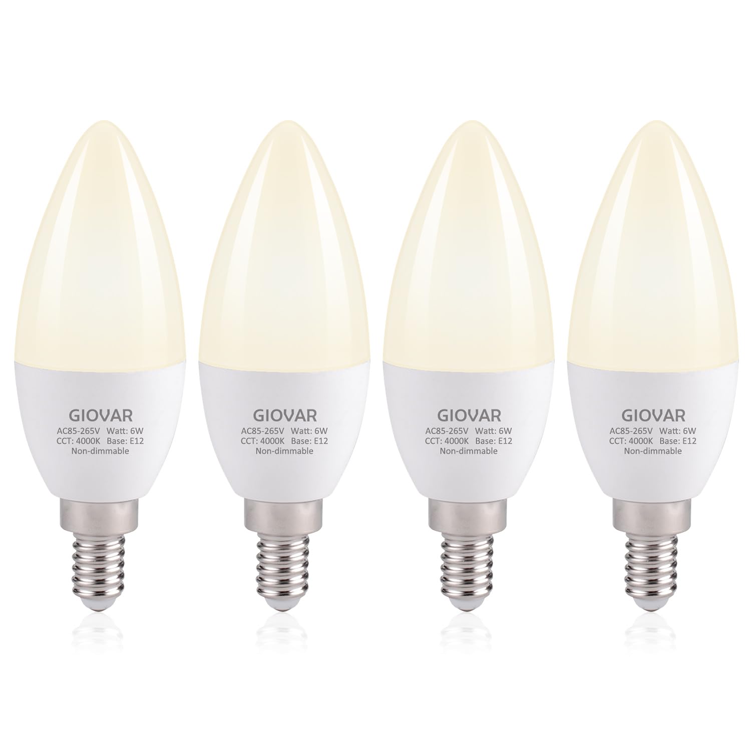 Giovar Led Candelabra Light Bulb 60 Watt Equivalent  4000K Natural White  Light Bulbs For Chandelier  E12 Small Base  120V  B10  Non-Dimmable  Pack Of 4