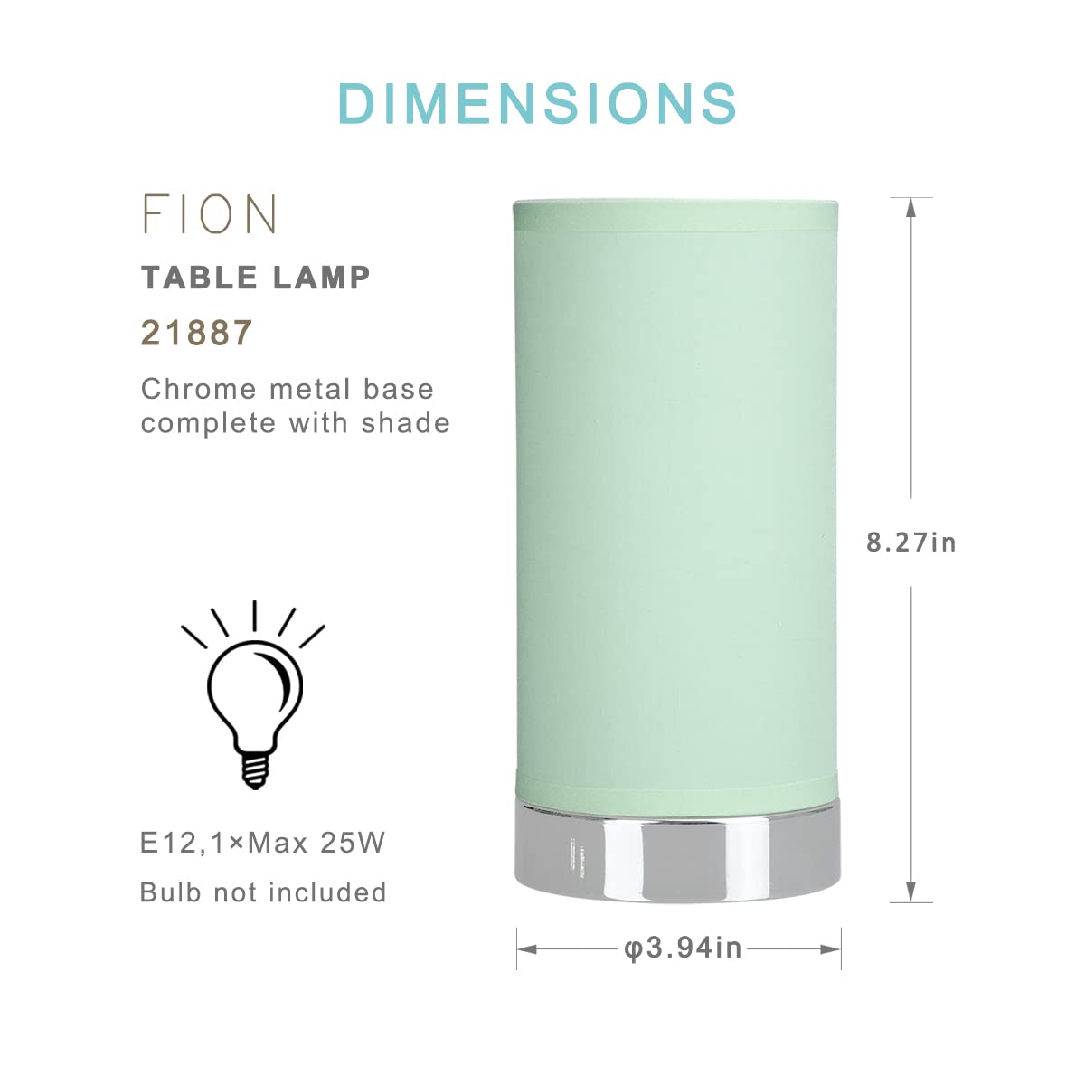 Lampwell Mint Green Small Table Lamp, Modern Bedside/Night Light, Metal & Fabric, Bulb Excluded