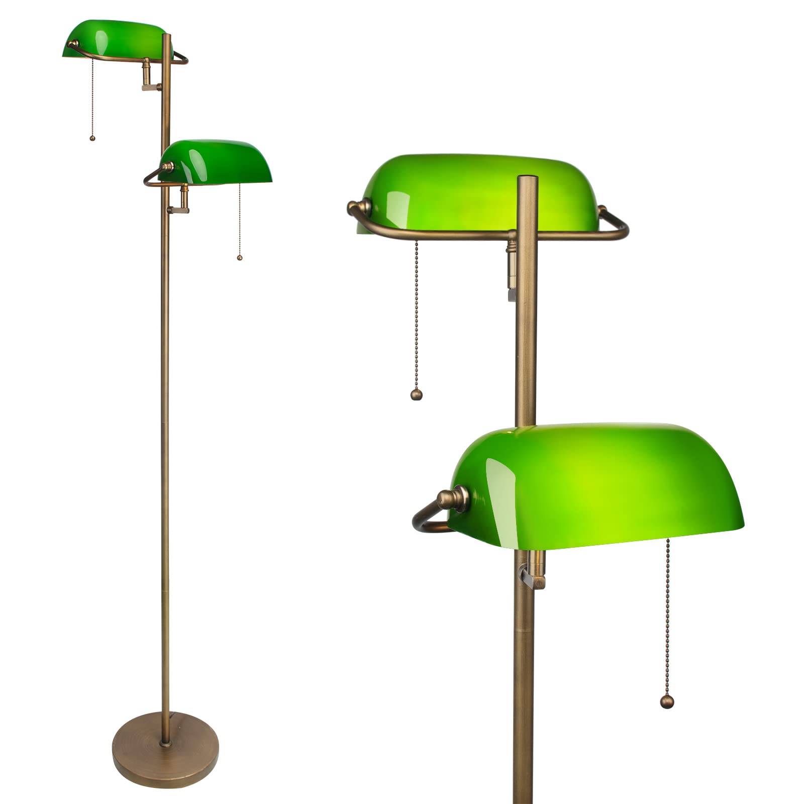 FIRVRE Green Glass Bankers Floor Lamp Classic Vintage Standing Lamp with Pull Chain Switch Adjustable Arm Reading Floor Light fo