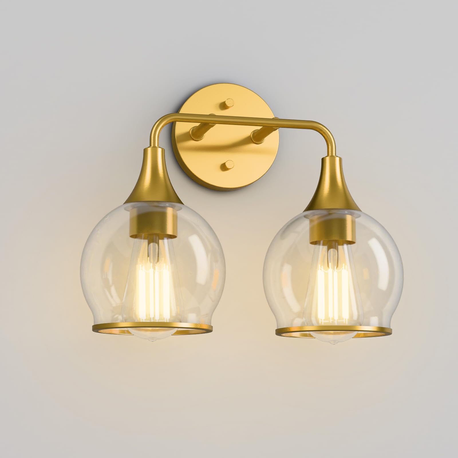 Lightania Bathroom Light Fixtures, 2-Light Vanity Lights with Clear Globe Glass Shade, Modern Gold Bathroom Vanity Light, Bathro