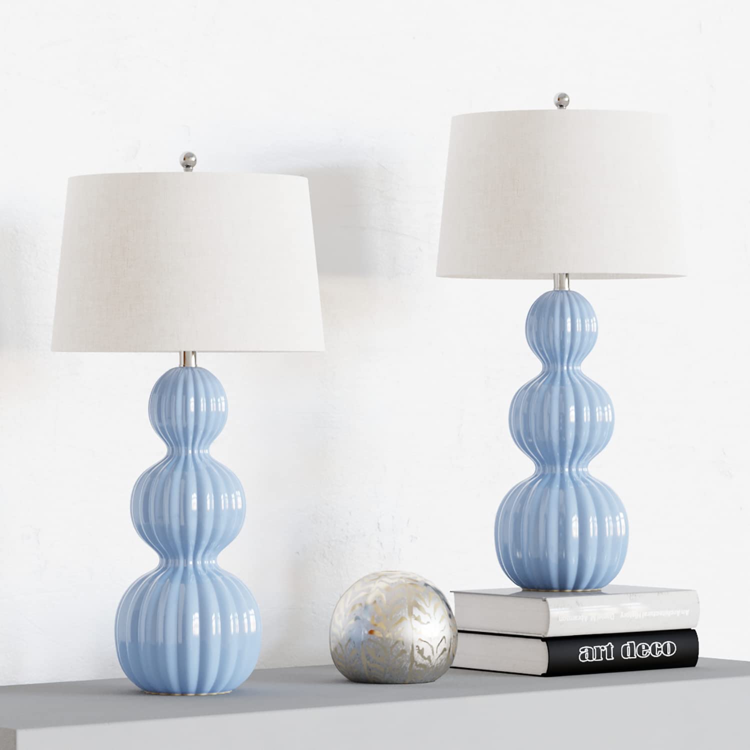 Maxax Ceramic Table Lamps Set of 2, 3-Way Dimmable, 28 Inches, Blue Finish, Ideal for Bedroom, Living Room, Office