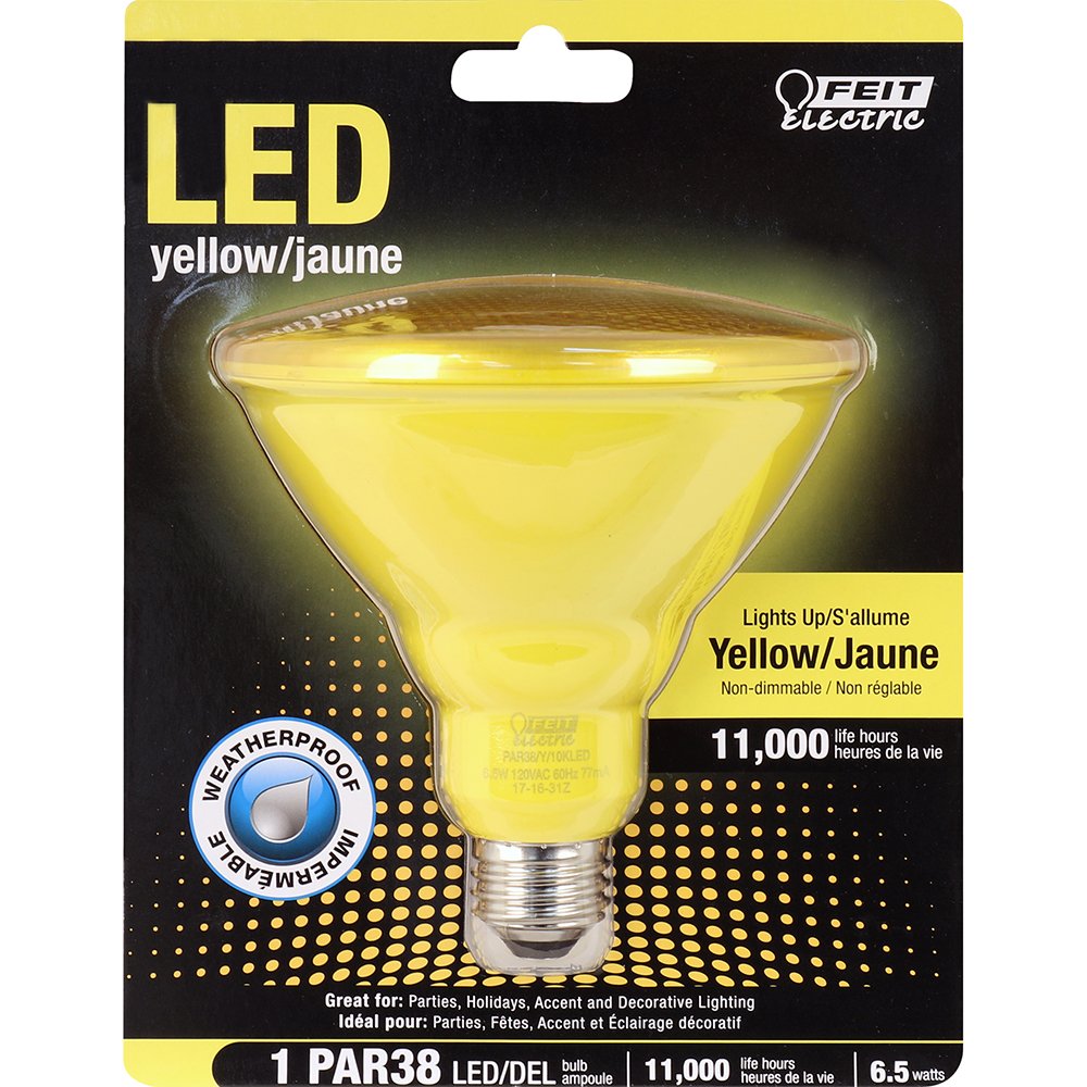 Feit Electric PAR38 Non-Dimmable LED Light Bulb, Yellow, 1 Count, Model PAR38/Y/10KLED, Metal