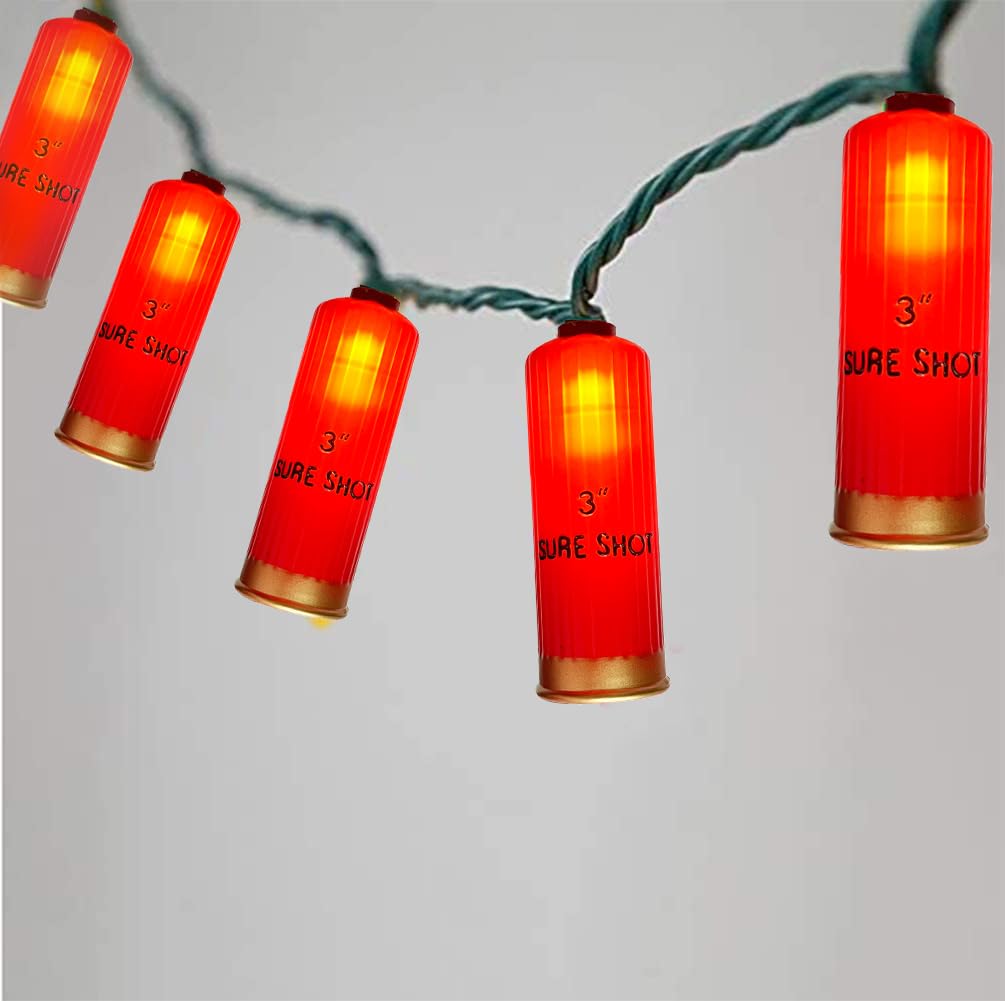 8.5Ft Red Shotgun Shell Christmas String Lights with 10 LED Bullet Shell Lights, Connectable Outdoor Military Style Bullet Light