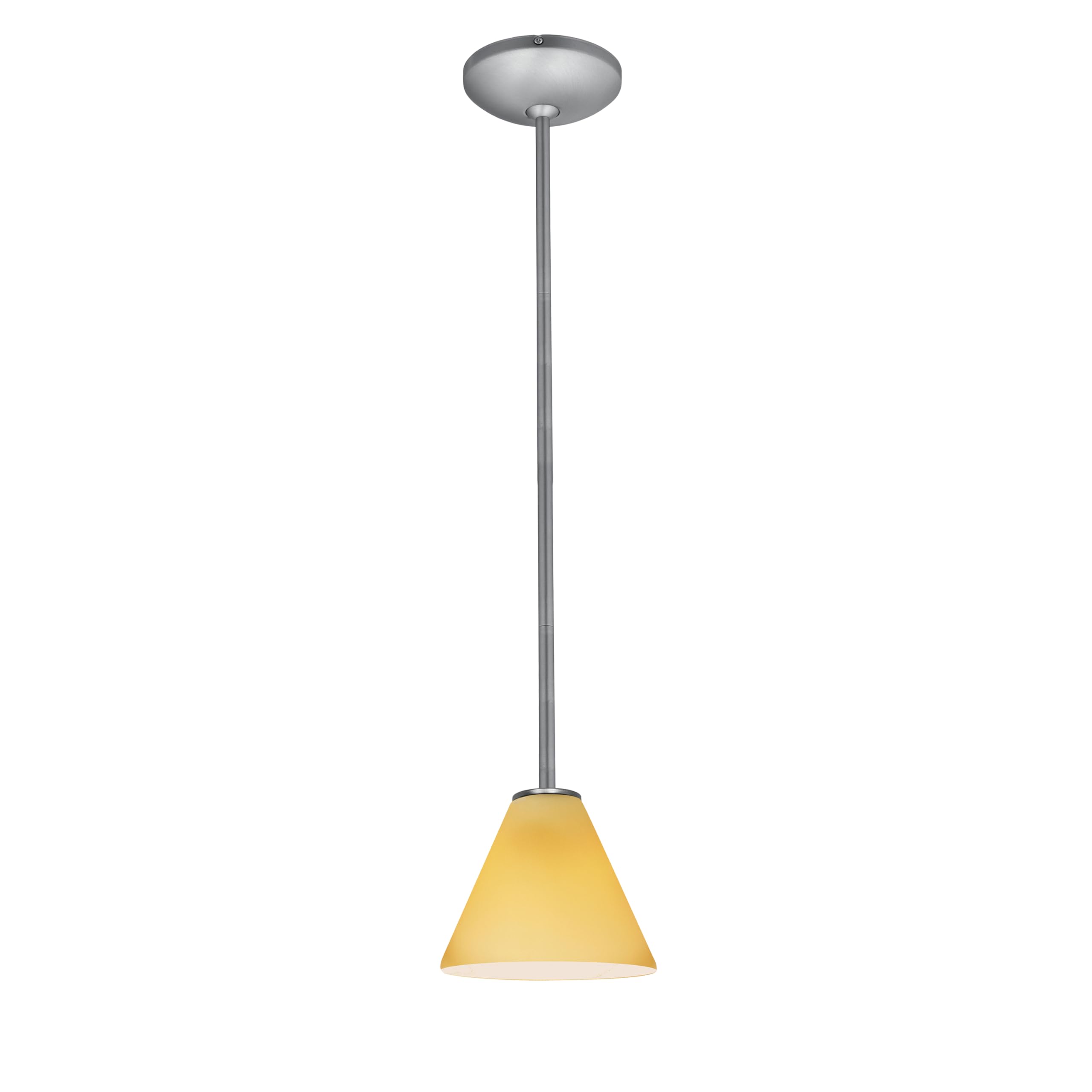 Martini Glass Pendant - Rods - Brushed Steel Finish - Amber Glass Shade