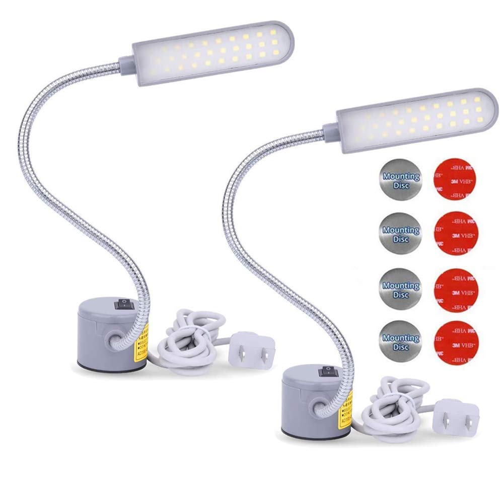 EVISWIY Sewing Machine Light LED, 30 LEDs, 6W, Flexible Gooseneck, Magnetic Base, 3 Pack, Silver, Model 4233