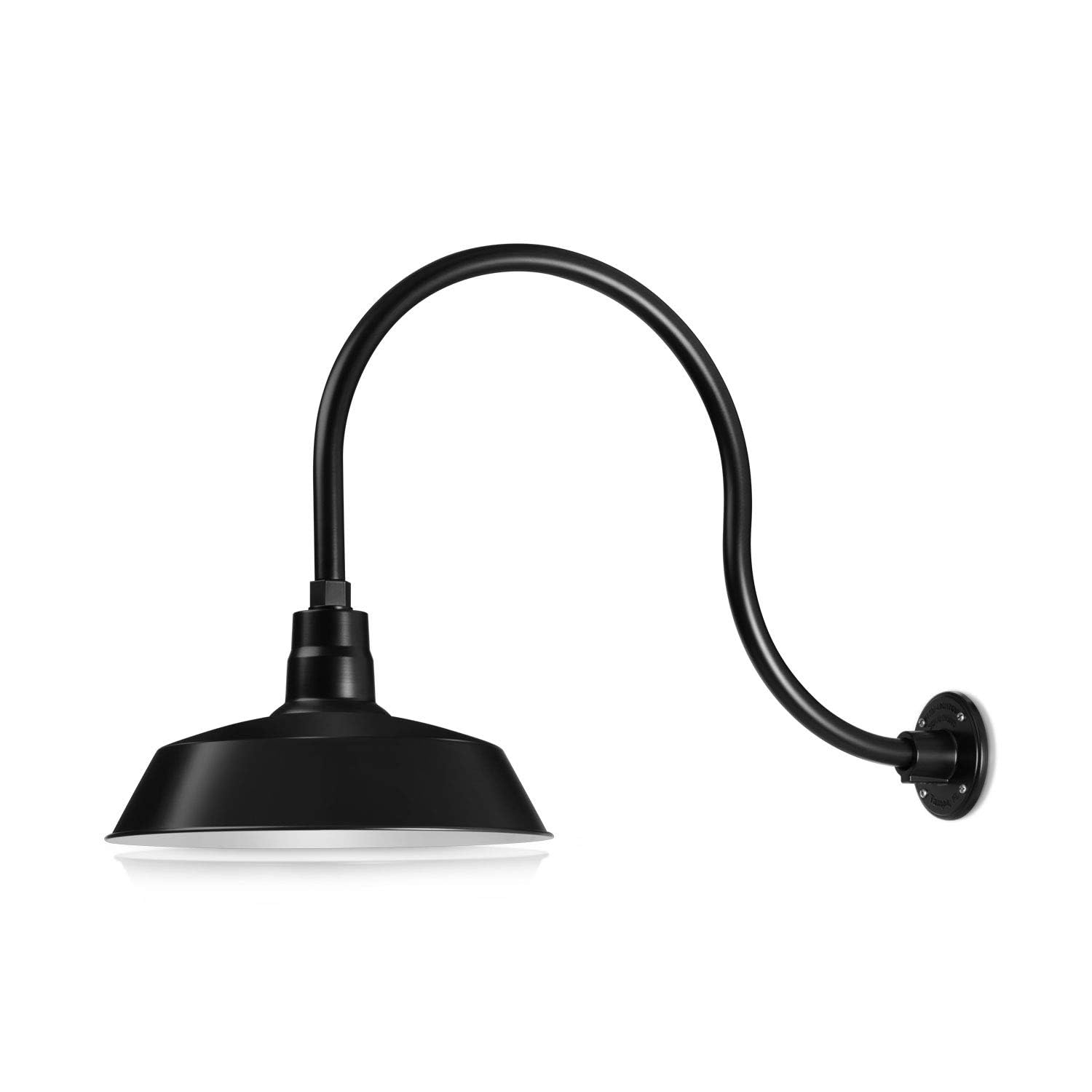 14in. Satin Black Outdoor Gooseneck Barn Light Fixture With 24in. Long Extension Arm - Wall Sconce Farmhouse, Vintage, Antique S