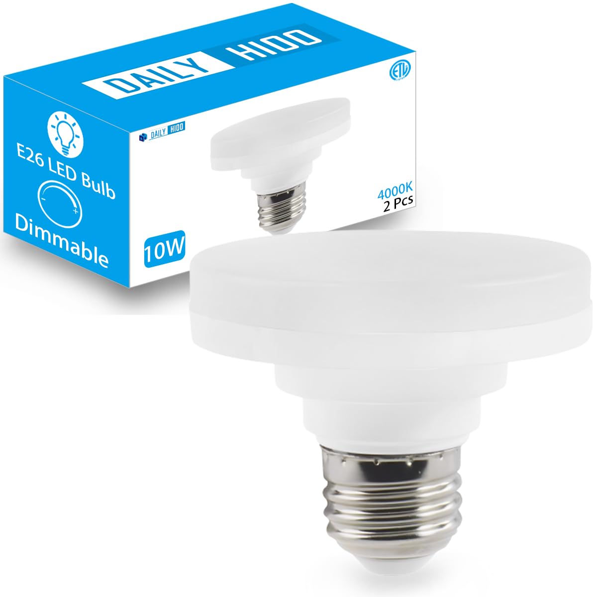 Led Puck Light Bulb With E26 Screw, Mini Flat Light Bulb, 10W Equivalent Cfl 75W, Dimmable, 1100Lm, 4000K, E26 Medium Base, Etl 