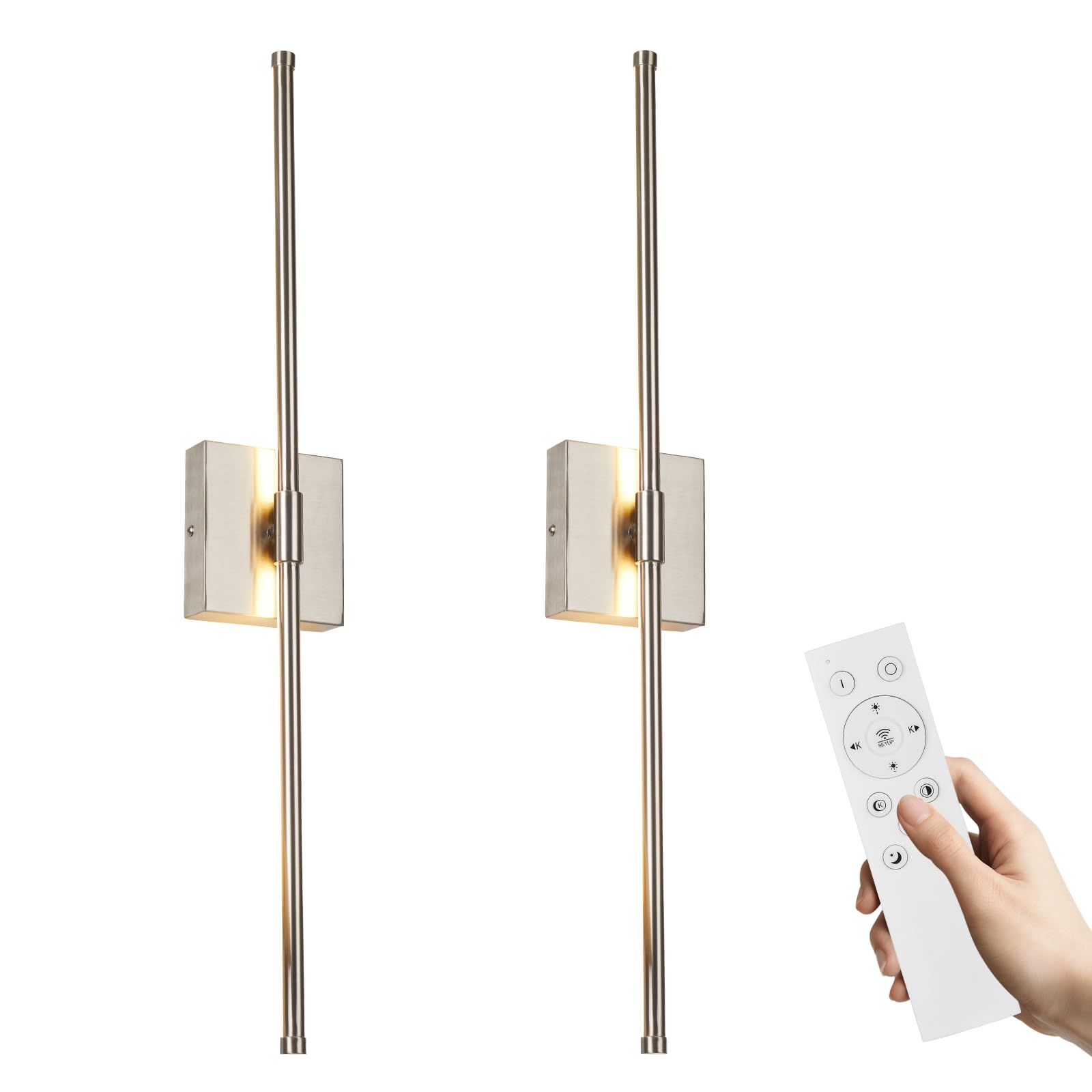 Goosebrite LED Wall Sconces Set of 2, Dimmable, 5 Colors, Nickel, Iron Material, Hardwired with Remote Control