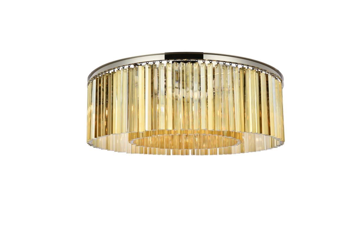 Elegant Lighting Sydney Collection 10-Light Flush Mount with Royal Cut Golden Teak Crystals, Polished Nickel Finish