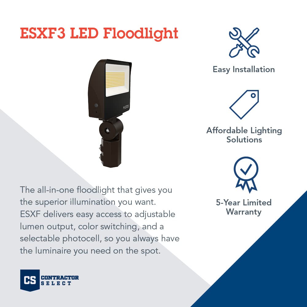 Lithonia Lighting Outdoor LED Floodlight, Adjustable Lumens, 3000K/4000K/5000K, Model ESXF3 ALO SWW2 YS DDB M2,