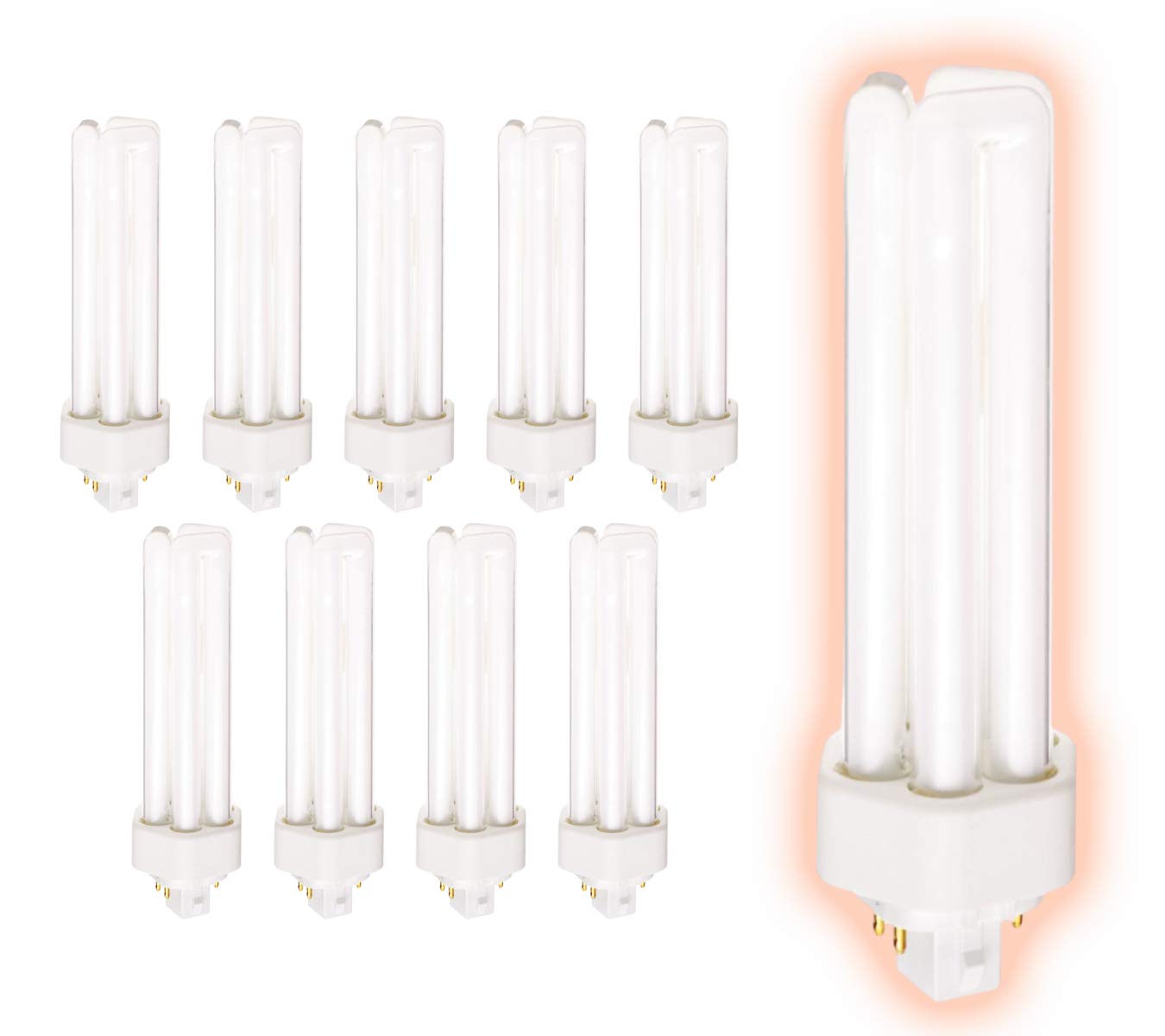 42 Watt Cfl Light Bulbs | 4 Pin Gx24Q-4 Base 5000K Daylight | 42W High Output 3200 Lumens | Triple Tube Compact Fluorescent Light Bulbs Plug-In | Car Dealership Lighting | 10 Pack By Goodbulb