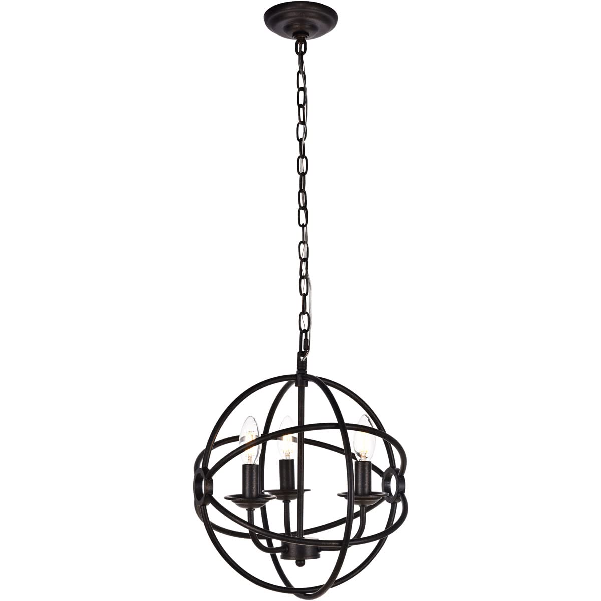 Elegant Lighting Octavia Collection 3 Light Pendant Lamp in Dark Brown Finish - 14''D x 15''H