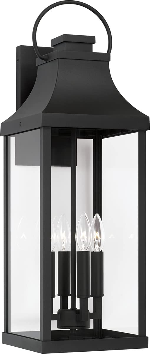 Capital Lighting 946441BK Bradford Clear Glass Outdoor Wall Lantern, 4-Light 240 Total Watts, 27 H x 9 W, Black