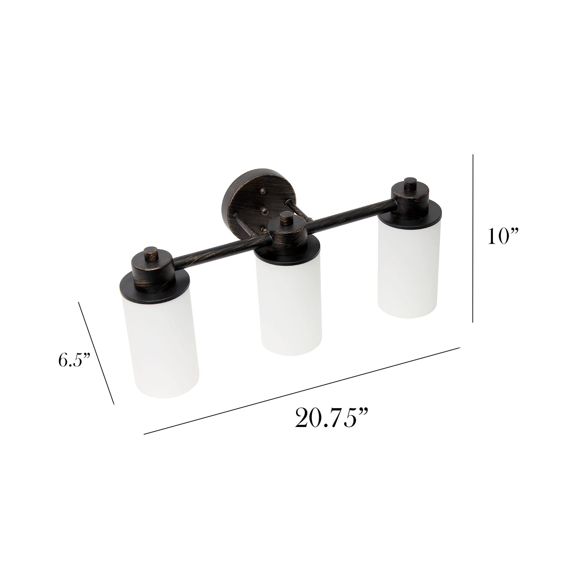 Simple Designs VT1024-ORB 20.75in Wall Mounted Vanity Fixture, 3 Light, Metal & Milk White Glass, Oil Rubbed Bronze