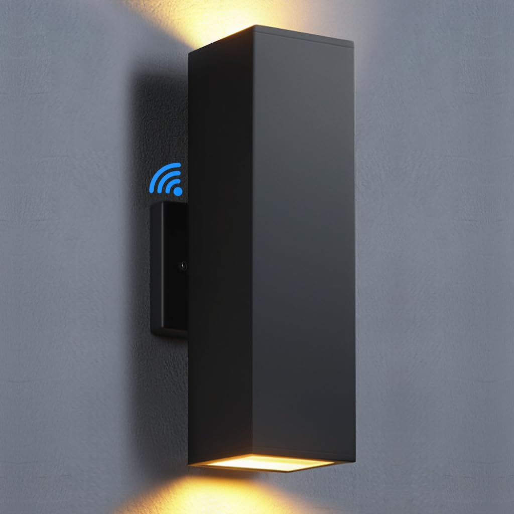 SHIMR Dusk to Dawn Porch Light, Aluminum Waterproof Wall Sconce, 1 Pack, Matte Black, Model S1
