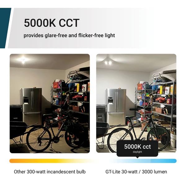 3000 Lumens Led Garage Light, 300-Watt Equivalent, 5000K Daylight, E26 Base, Adjustable Panels (2 Panels, 1 Pack)