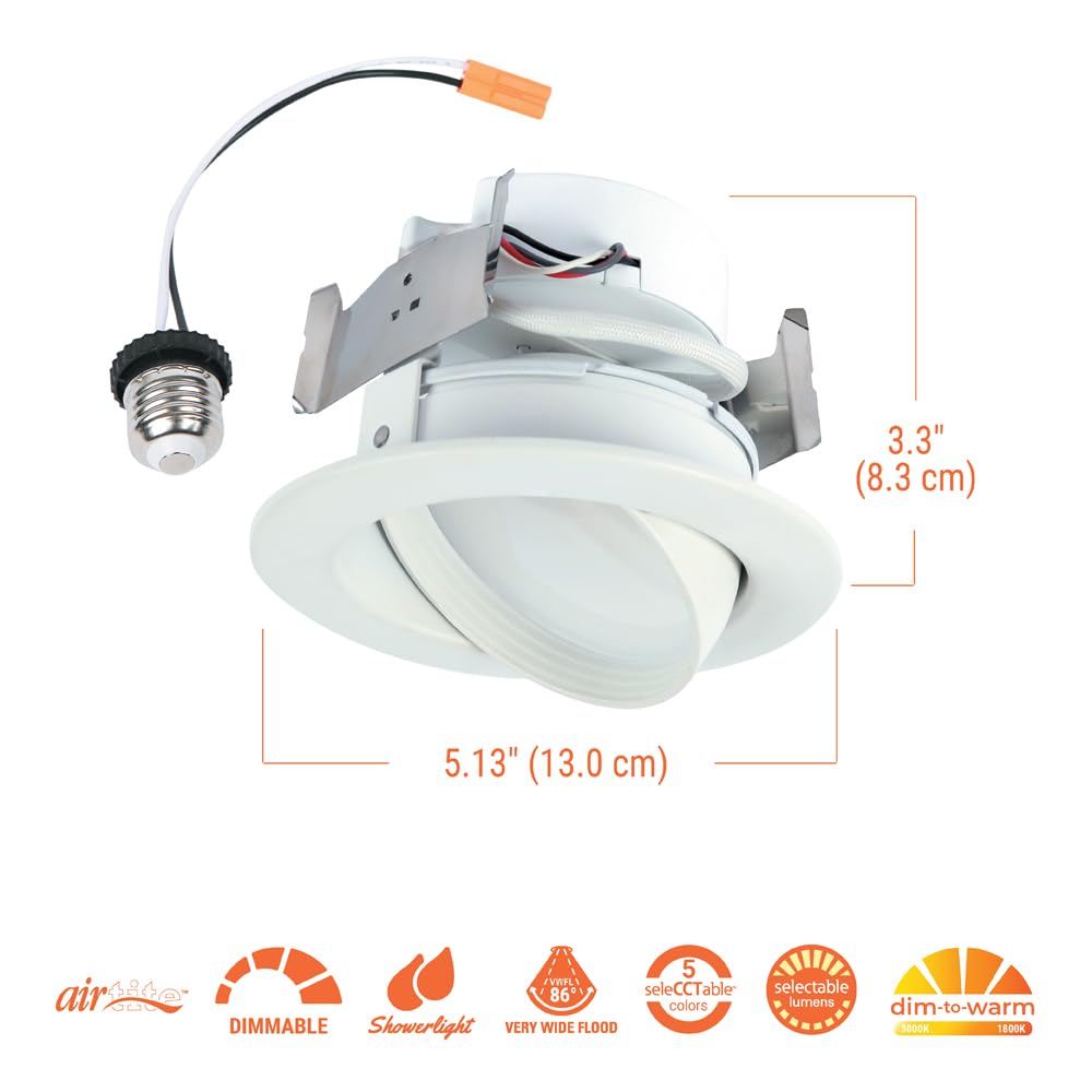 Halo Ra 4-Inch Recessed Led Trim Downlight With Adjustable Gimbal, Selectable Lumens And Color Temperatures, Dim-To-Warm - Ra56L
