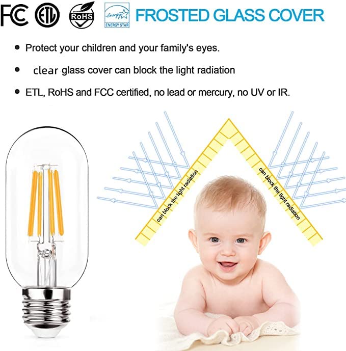 NOTOC E26 LED Light Bulb 4W, Equivalent 40W, T45 Glass, Daylight 4000K, Antique Clear Filament, Pack of 6