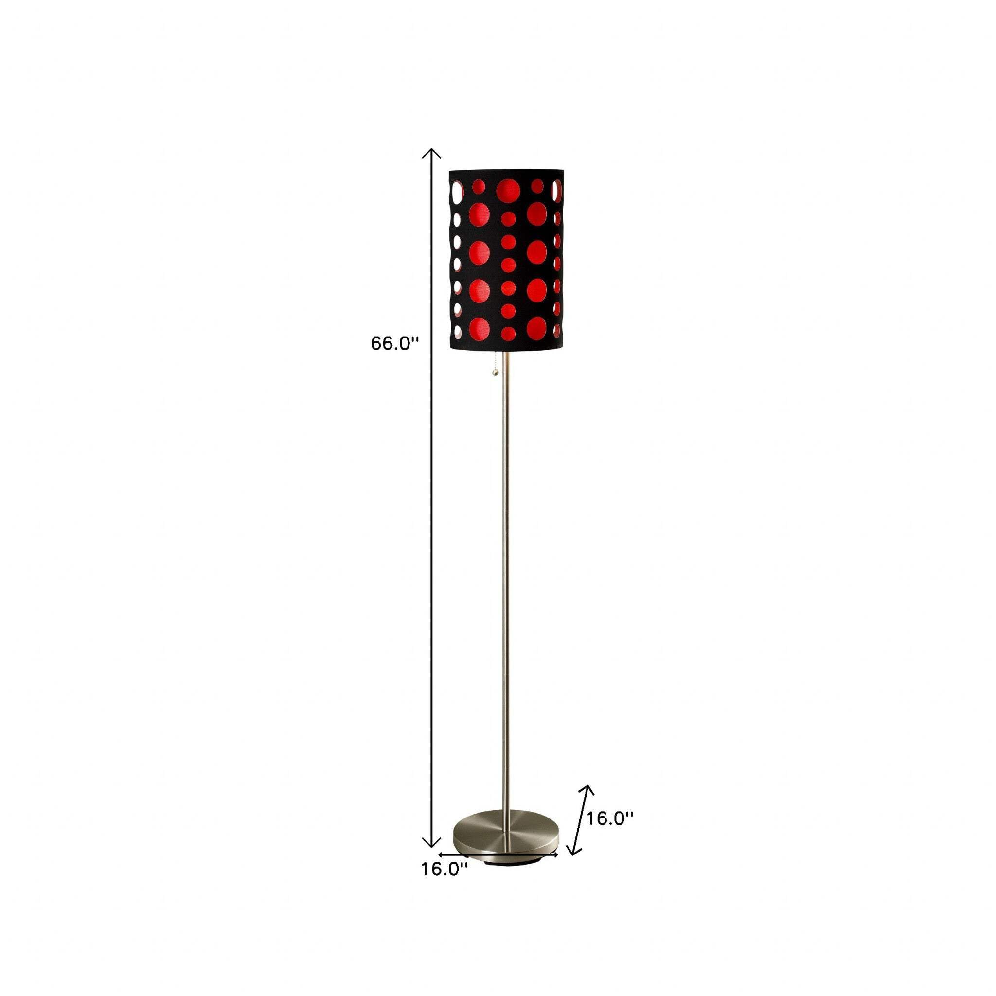 66 Steel Novelty Floor Lamp With Black And Red Drum Shade Black and Red
