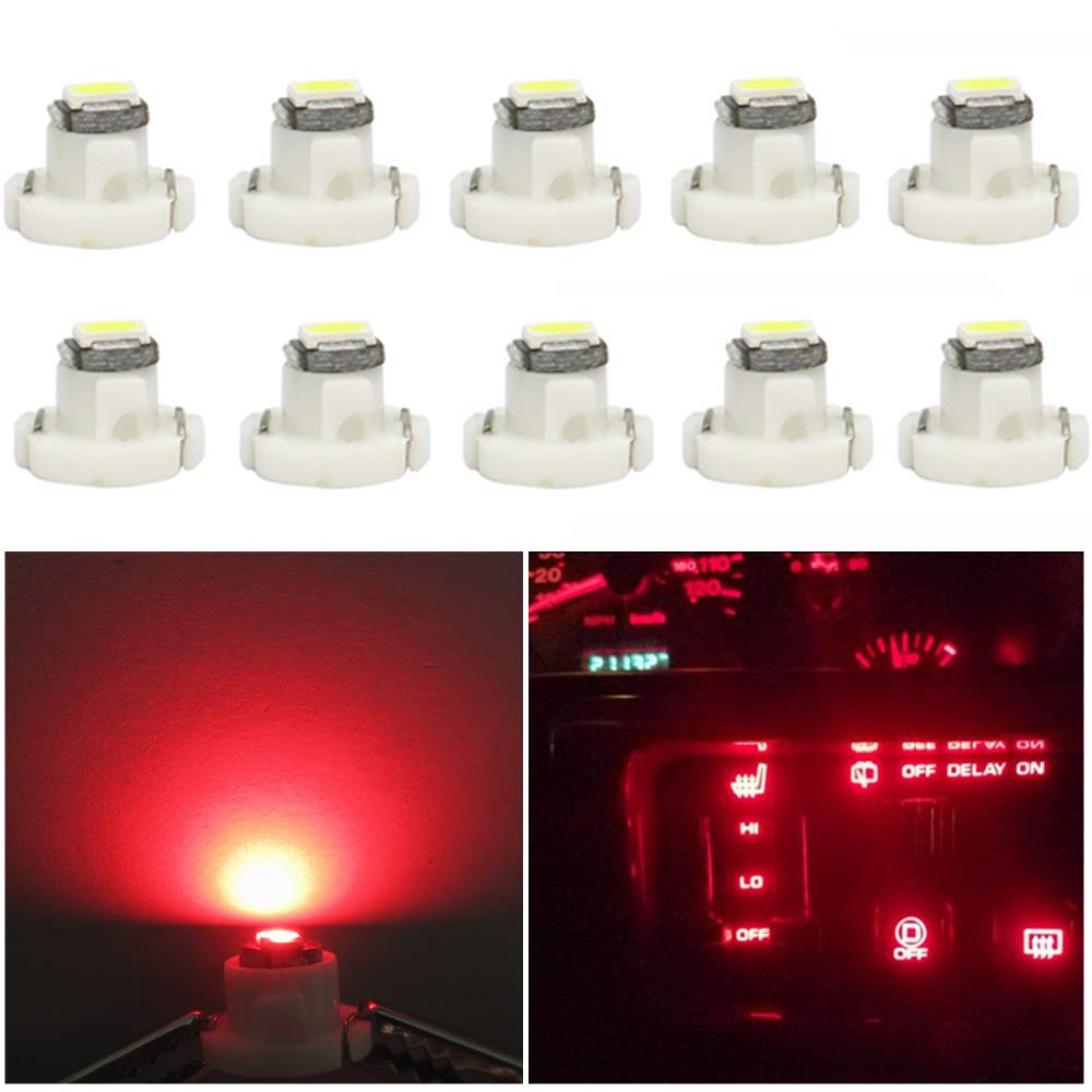 Wljh 10X Red T4.2 Neo Wedge Led 3030 Chipest 10Mm Base Car Instrument Cluster Dashboard Gauge Hvac Ac Heater Climate Control Bulb Lamps Switch Indication Interior Light Replacement