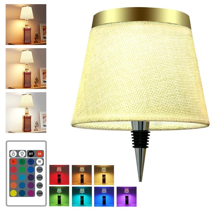 Wireless Bottle Lamp Small Bedside Table Lamp RGB LED Bottle Light with Remote Dimmable(RGB Gold  1pc)