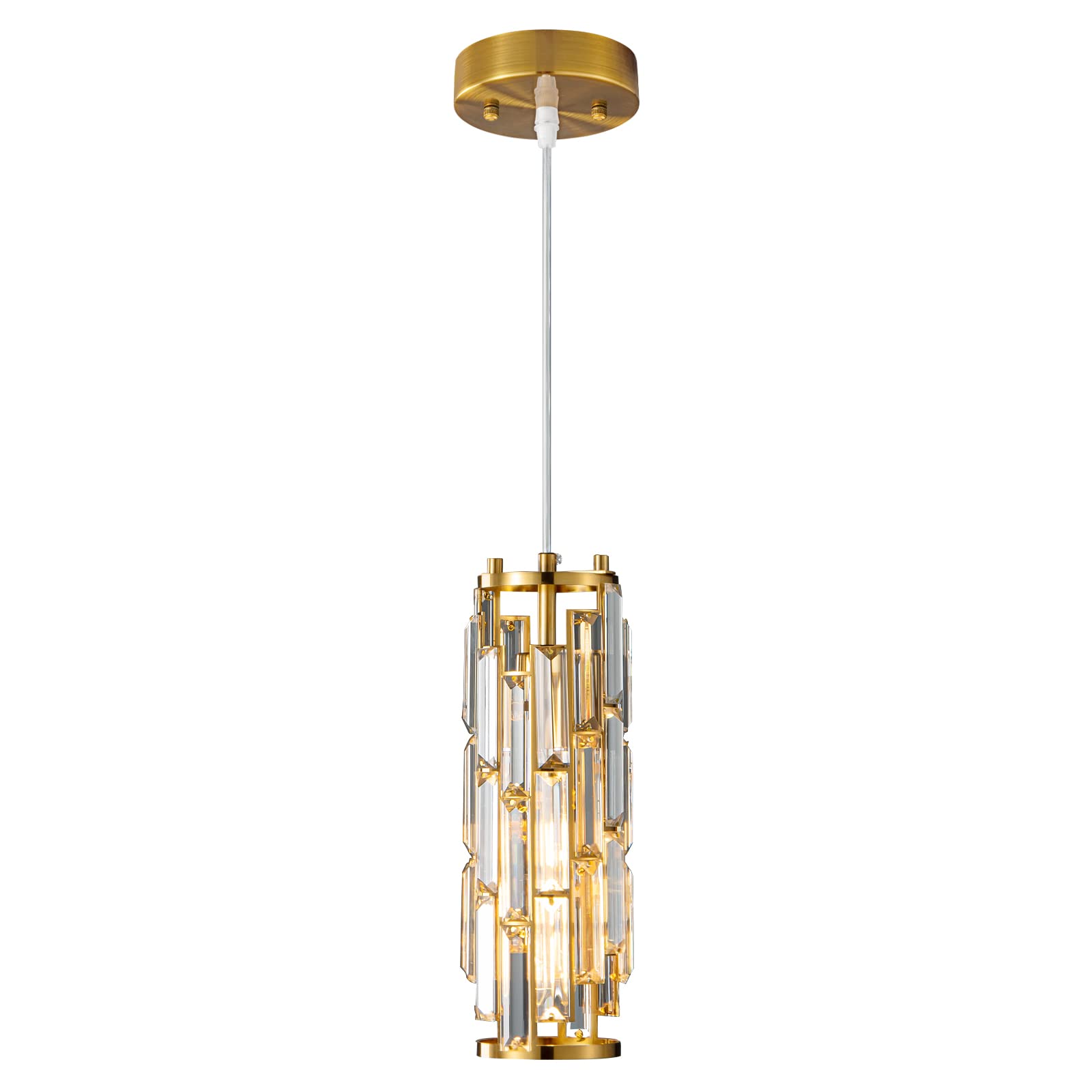 Lmqnine Gold Mini Crystal Pendant Light, 1-Light Adjustable Chandelier For Kitchen & Bedroom