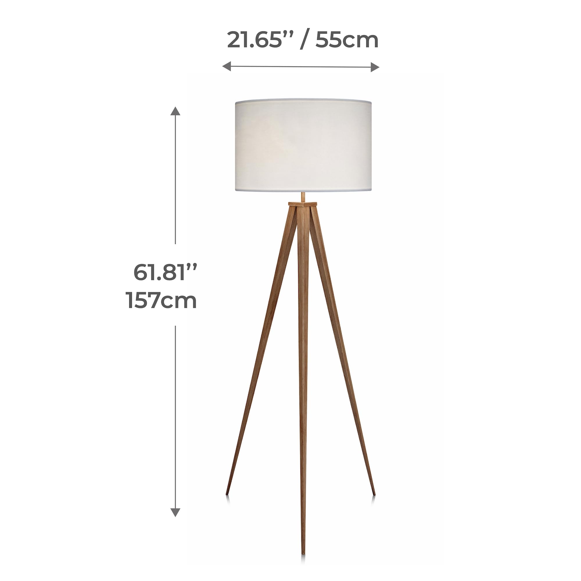 Teamson Home Tripod Floor Lamp, 61.81 in., White Drum Shade, Faux Natural Wood Grain Finish, Model VN-L00007