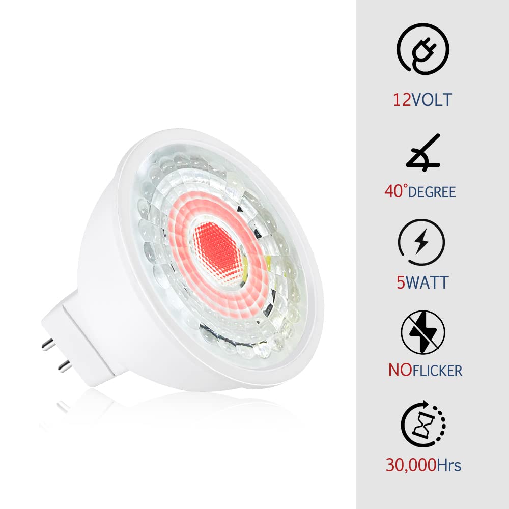 TUMUPSM RGB MR16 LED Bulb, 12V 5W GU5.3, Non-Dimmable Landscape Light, 6-Pack Mix Color