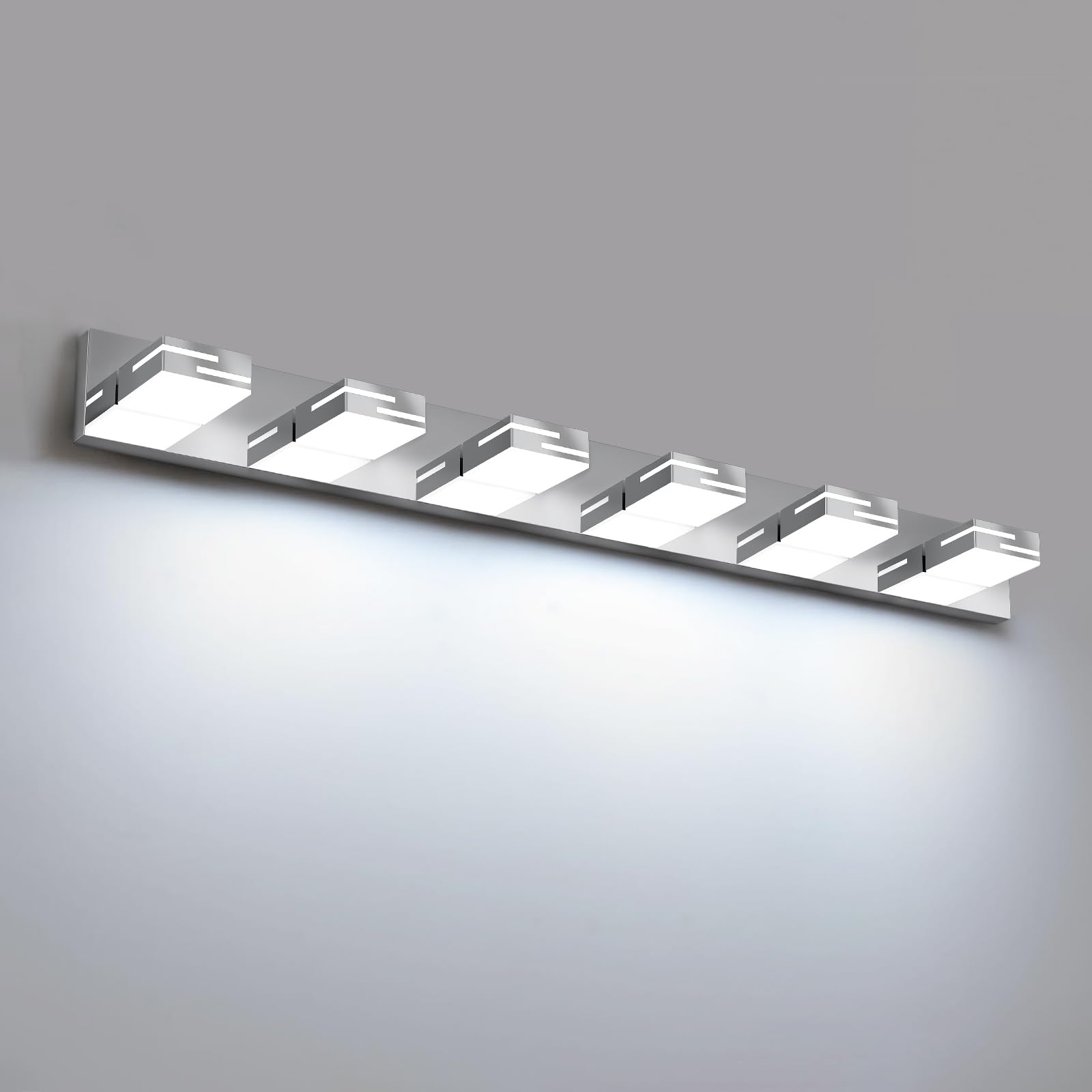 LKHF LED Modern Bathroom Vanity Light Fixtures  6-Light 40-inch Dimmable Chrome Vanity Lights for Bathroom Lighting Fixtures Over Mirror  with 350 Rotatable Heads (Cool White 6000K)