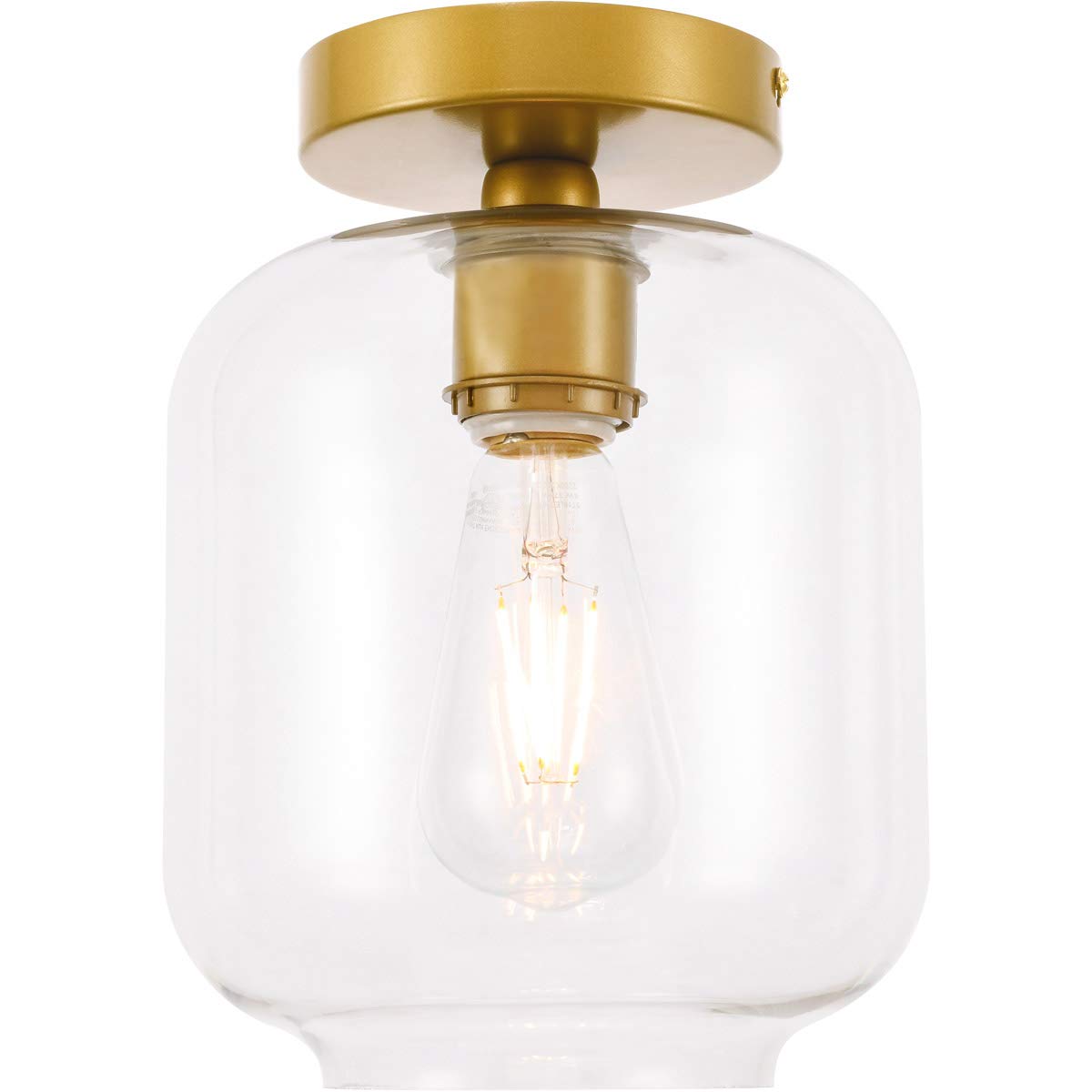 Living District Collier 1-Light Metal & Glass Flush Mount In Brass/Clear
