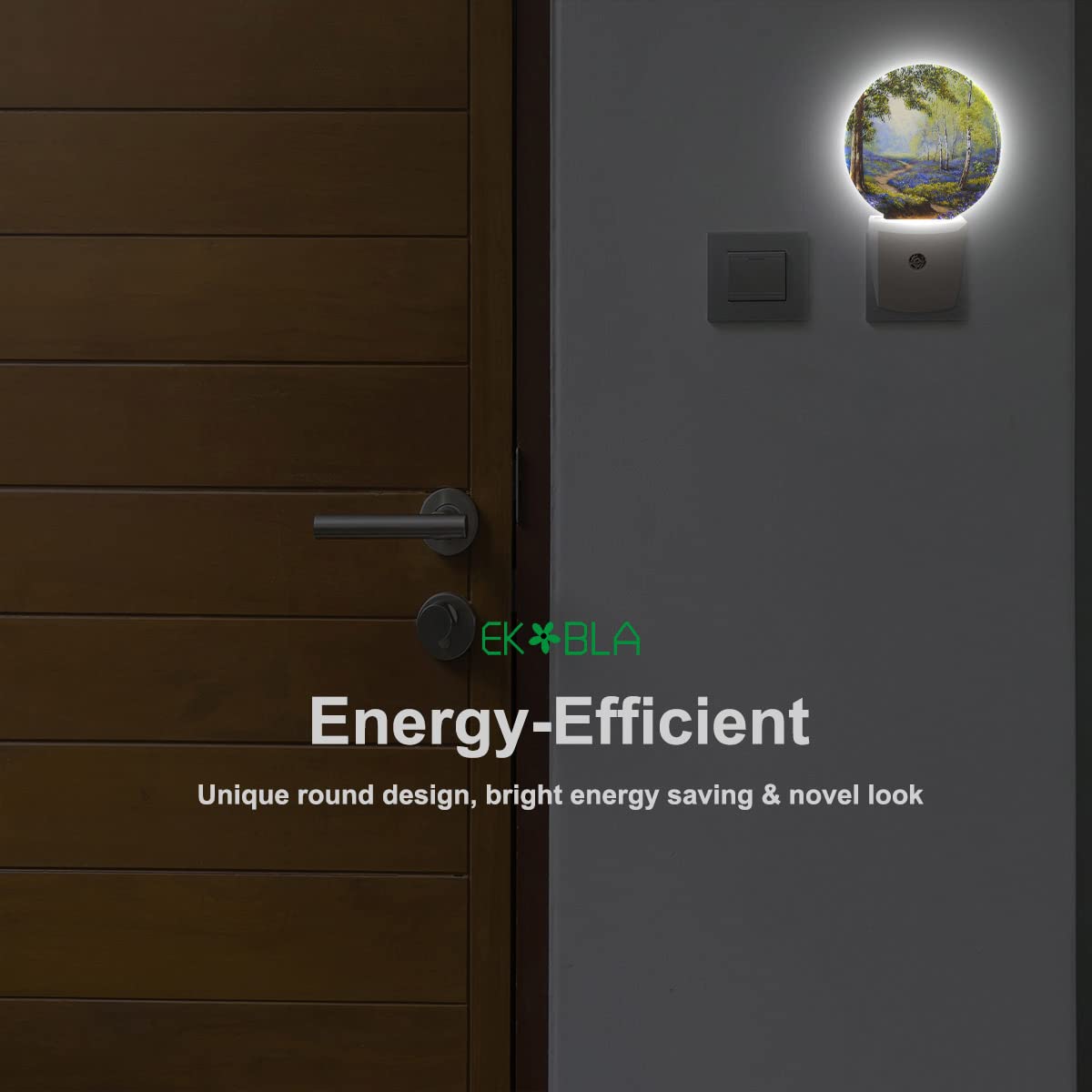 Ekobla Spring Flowers Garden Plug In Night Light Trees Lavender Blooming Pathway Landscape Auto Led Lamp Energy Saving Round Lig