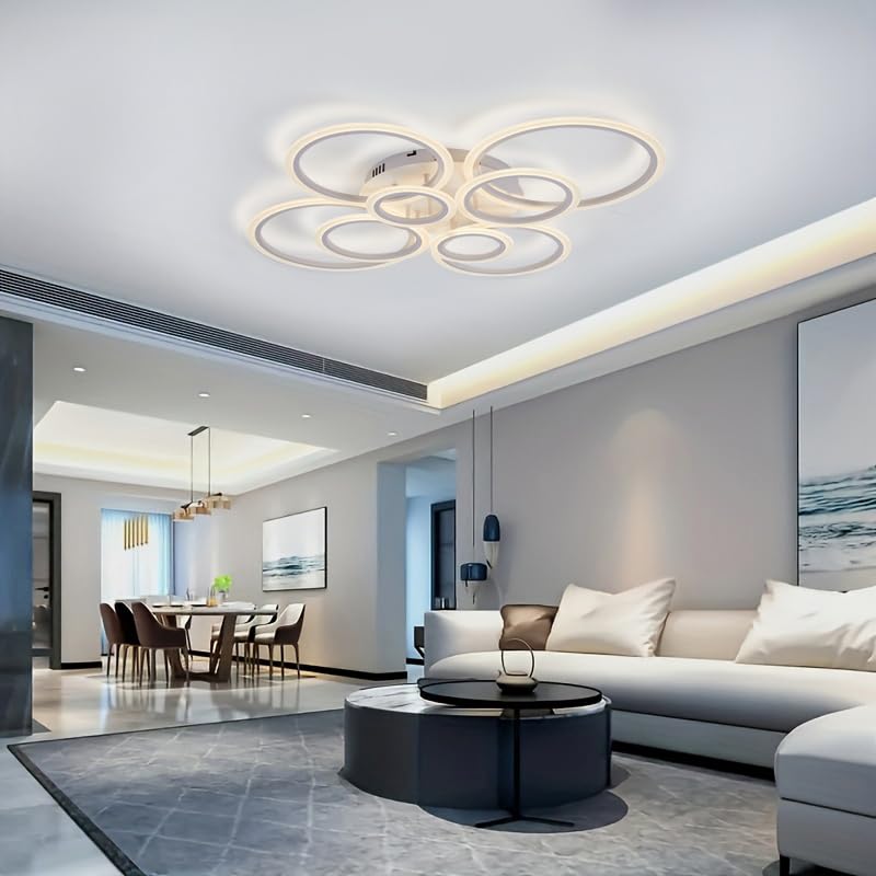 Dimmable Led Flush Mount Ceiling Light With Remote Control, 8-Ring White Design, Adjustable Color Temperature (3000-6000K) For L