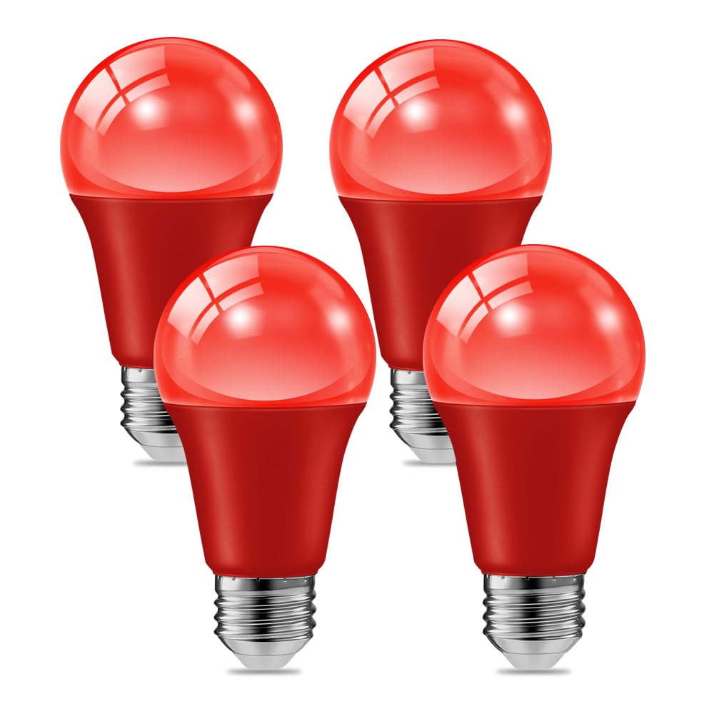 4 Pack 9W (60W Equivalent) 120V E26 Base A19 Led Colored Light Bulb  Red Led Lights For Party Christmas Decor And Halloween Lighting