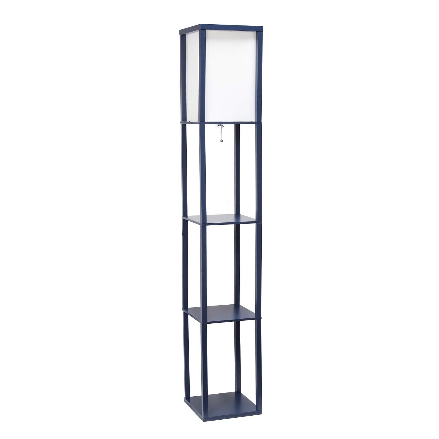 LALIA HOME Column Shelf Floor Lamp, Wood with Linen Shade, Model LHF-3004-NV, Navy