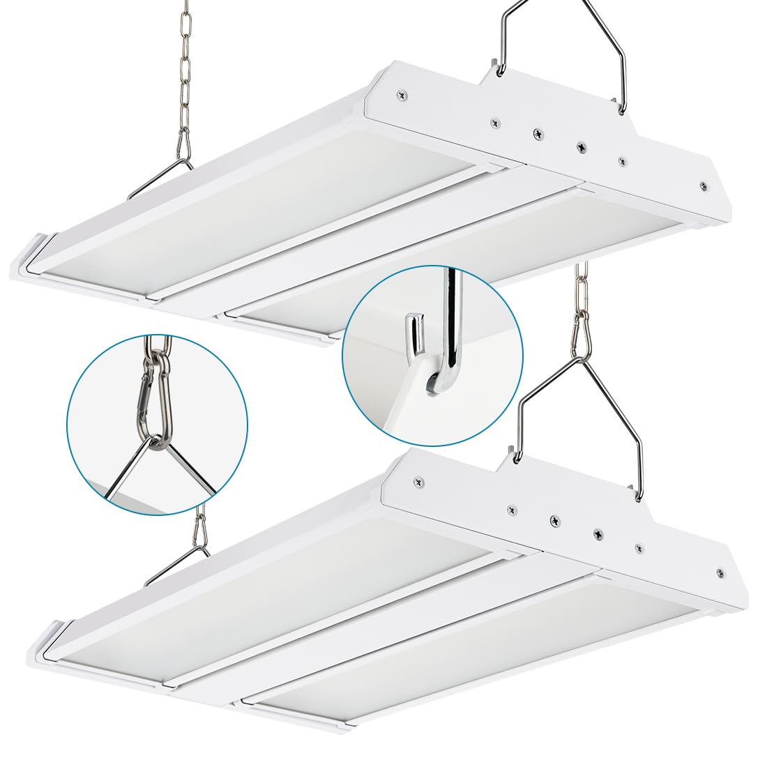 Xbuyee High Bay Led Shop Light 2-Pack 1.35Ft 150W 21000Lm 5000K Daylight 100-277V, Commercial Led Linear High Bay Lights For Warehouse Workshop Supermarket Stadium, Etl